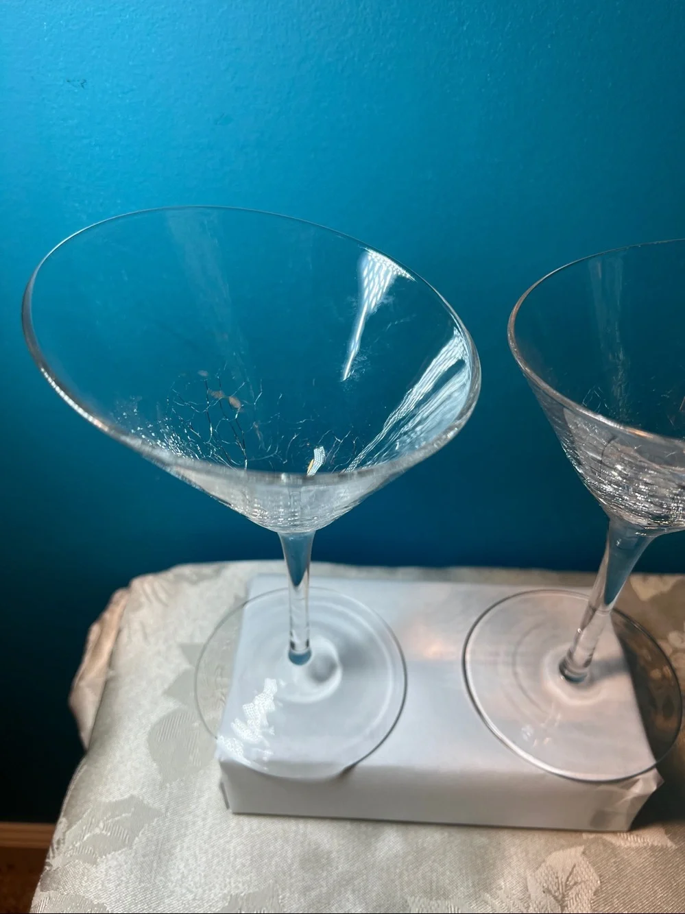 Set of 2 Pier One Crackle Slant Martini Glasses